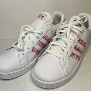 Adidas Grand Court Kids Size 6 Tennis Shoes White with Pink Snake print